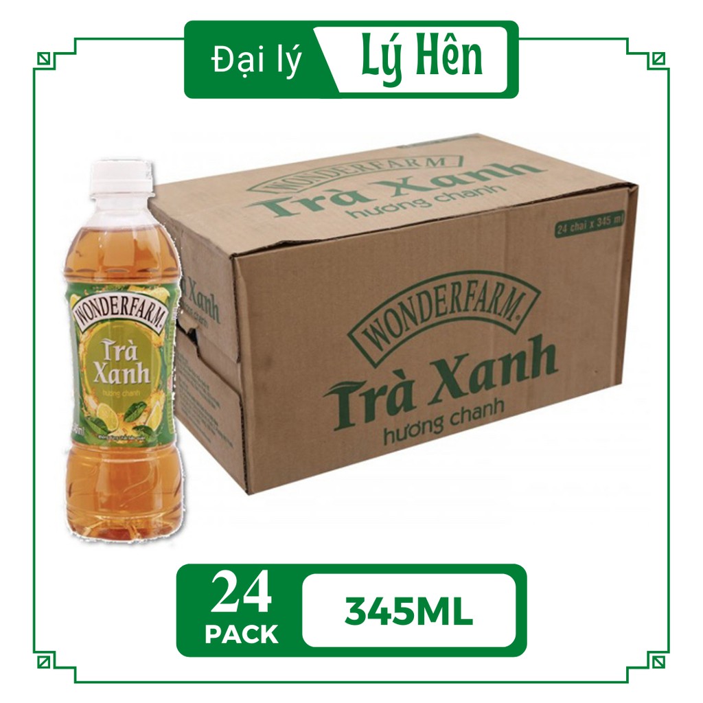 Thùng 24 Chai Trà Xanh Hương Chanh Wonderfarm Tea Nước Uống Giải Khát Chai Nhựa PEP 345ml Date Luôn Mới