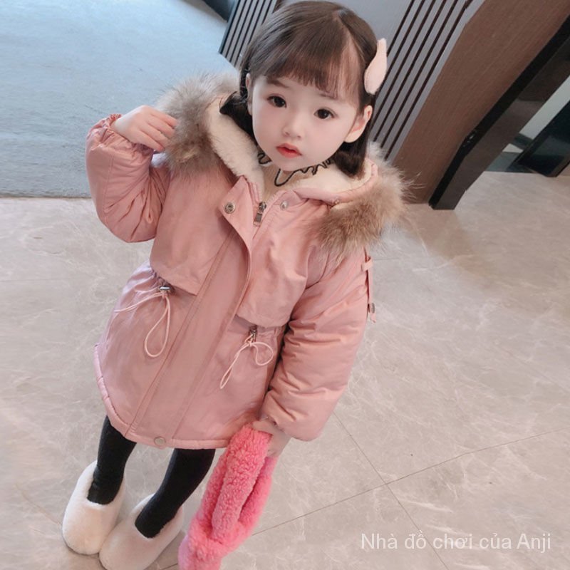 Girls Long Warm Cotton Children Thick Velvet Baby Girl Pike Clothing Winter Coat