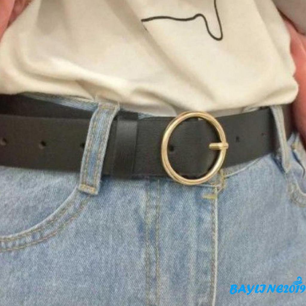 Thắt lưng da khóa tròn màu trơn thời trang cho nữ