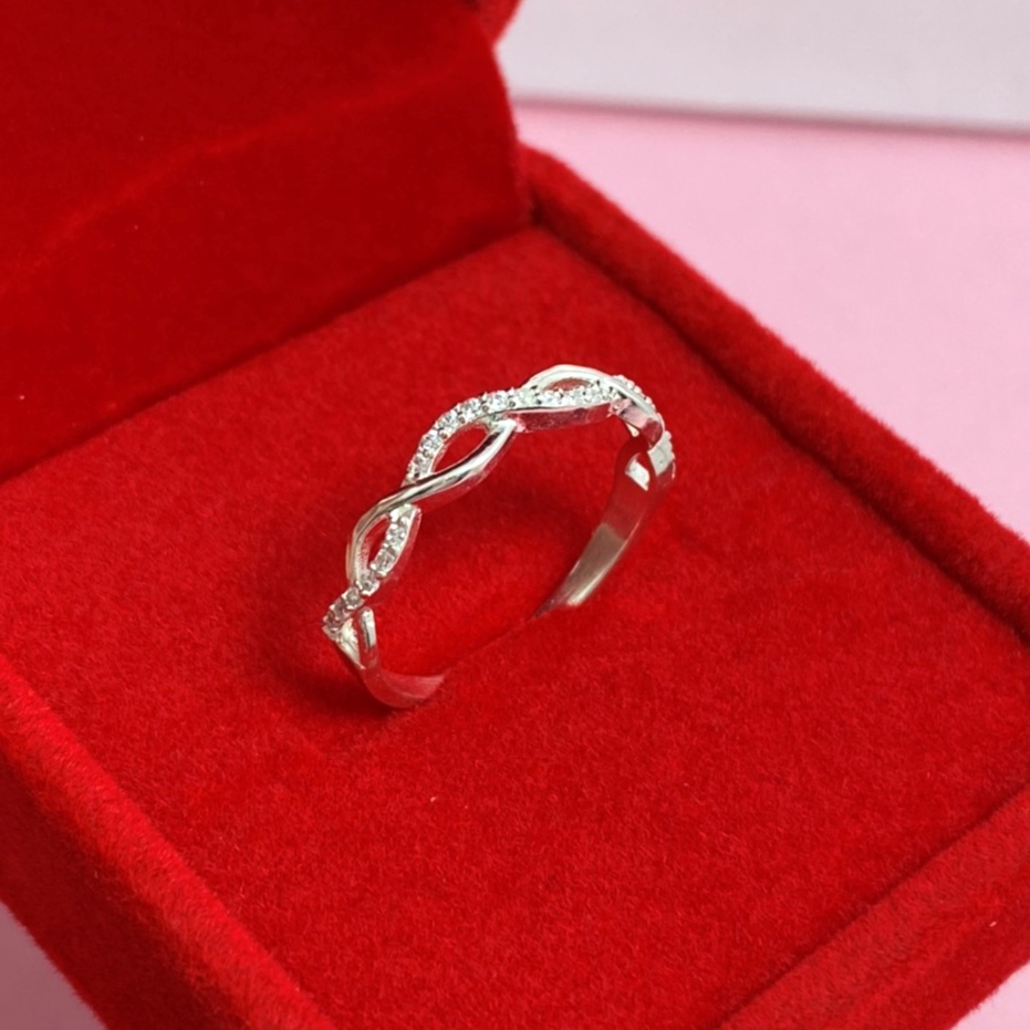 Nhẫn hở bạc ta kiểu xoắn đính đá, nhẫn nữ free size phong cách trẻ trung - Trang sức bạc Evasilver