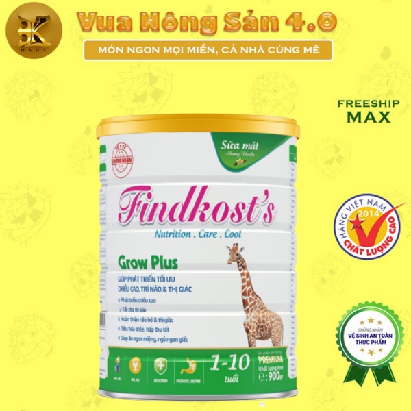 Sữa Bột FindKosts Grow Plus giúp tối ưu chiều cao, trí não và thị giác (Lon 900G)