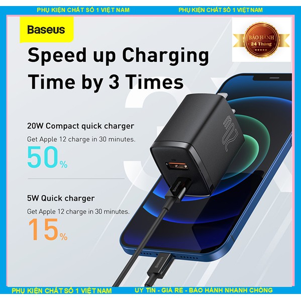 Củ Sạc Nhanh 2 cổng 20W Baseus CCXJ Cổng USB + C , Siêu nhỏ , sang trọng và tinh tế. Bảo hành chính hãng 24 tháng