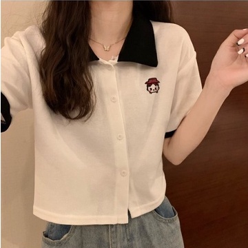 Áo thun polo ZHELIHANGFEI dệt kim ngắn tay phối nút chéo xinh xắn