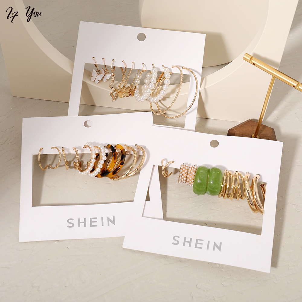 Bộ Khuyên Tai Dạng Vòng Hình Bướm Đính Ngọc Trai Thời Trang Hàn Quốc Cho Nữ