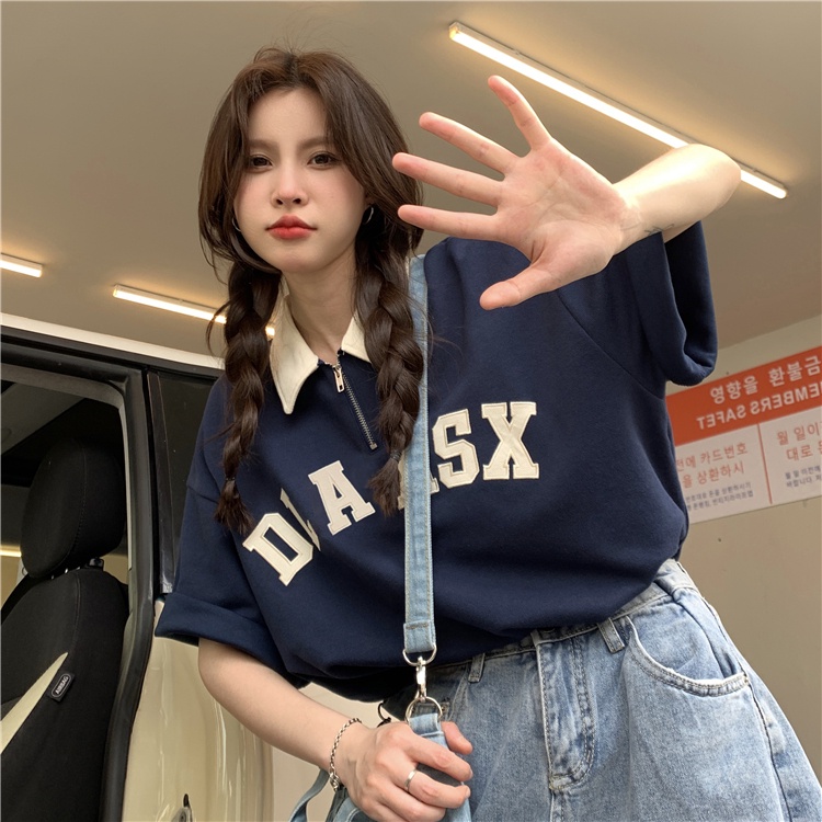 Áo Thun Ngắn Tay Form Rộng Phong Cách Cổ Điển Dành Cho Nữ