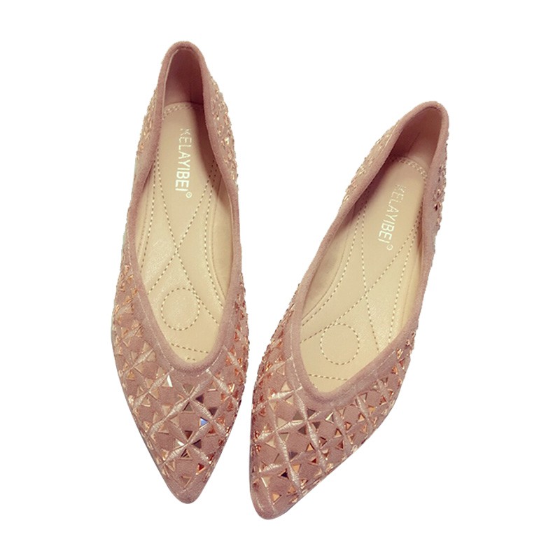 Giày Búp Bê Da Lộn Mũi Nhọn Đính Kim Sa Lấp Lánh Phong Cách Hàn Quốc | BigBuy360 - bigbuy360.vn