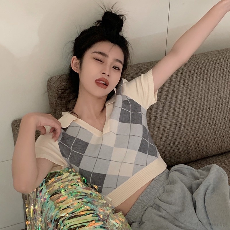 Áo Thun Ngắn Tay Cổ Chữ V Màu Sắc Mơ Mộng Phong Cách Hàn Quốc Đơn Giản Dành Cho Nữ