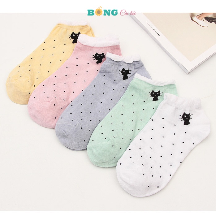 Tất nữ cổ ngắn họa tiết mèo đen thời trang phong cách Hàn Quốc TN20 - Vớ BÔNG Cài Tóc
