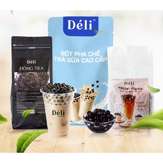 Trà Sữa Trân Châu Caramel Déli - Combo : Bột pha chế trà sữa cao cấp 1Kg + Hồng trà 500gr+ Trân Châu đen 1kg
