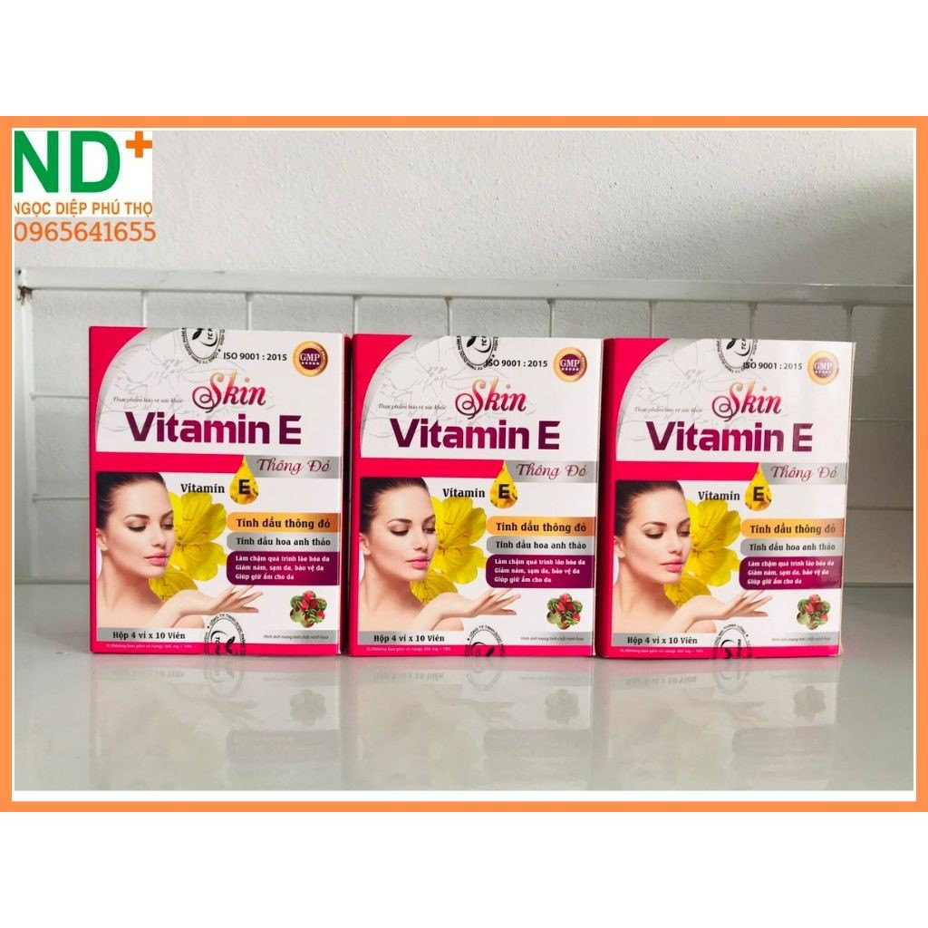 SKIN VITAMIN E - Viên uống làm đẹp da, hộp 40 viên ( chiết xuất tinh dầu hoa anh thảo và tinh dầu thông đỏ)