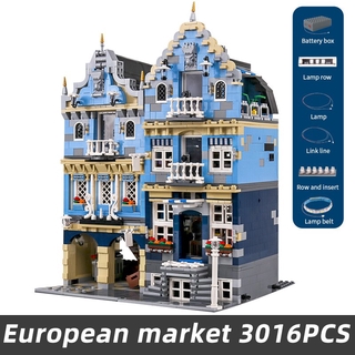 Đồ chơi Lắp ráp Mô hình Có đèn Mould king 16020 MOC Factory 15007 City Street European Market