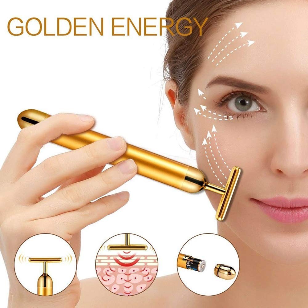 Máy mát xa  mạ vàng 24K thiết kế hình chữ T dạng đầu lăn nâng cơ mặt (Hàng Có Sẵn) Cây lăn massage mặt nâng cơ săn da mặt giảm nếp nhăn &amp; Máy Mát Xa Mắt Mini