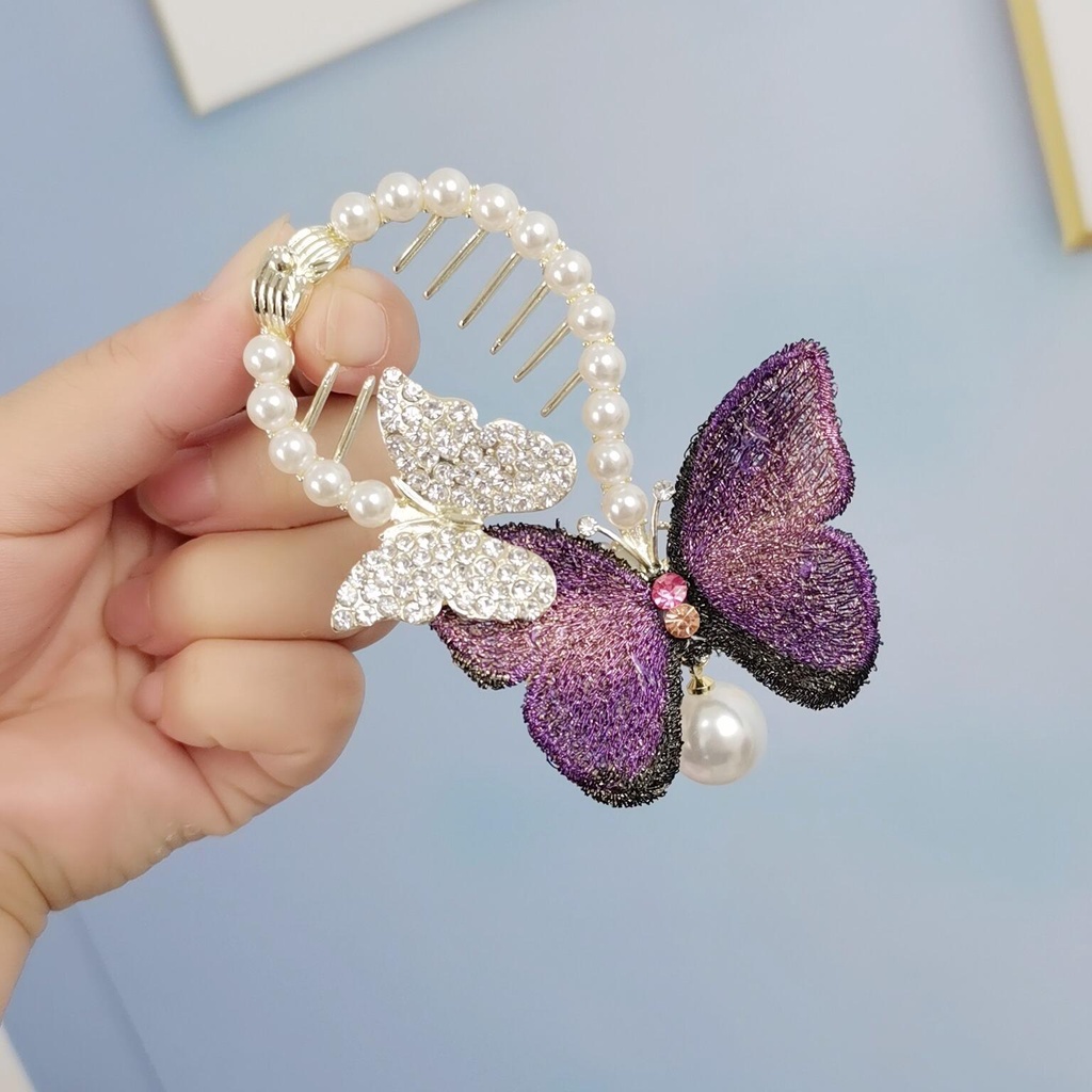 Kẹp tóc Haimeikang hình bướm đính đá phong cách retro