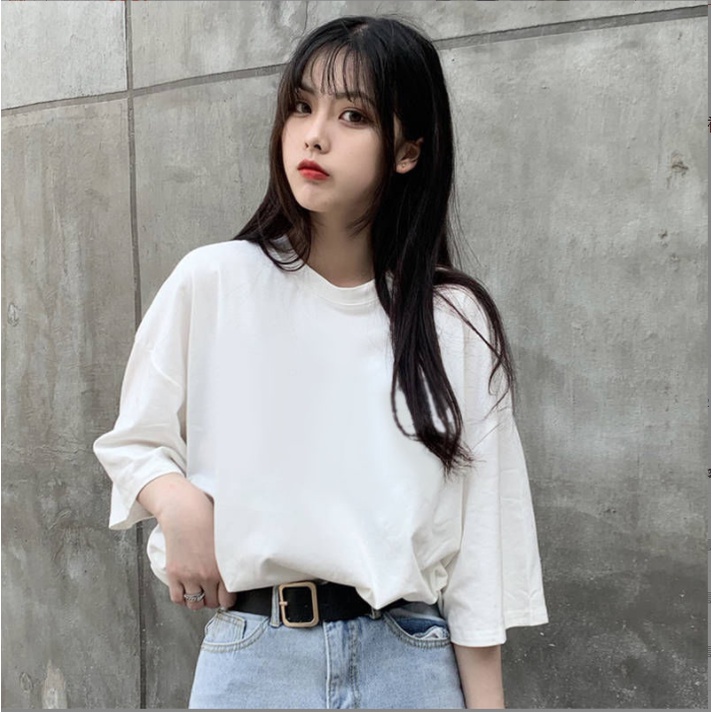 Áo thun unisex nam nữ trơn tay lỡ chất vải  Cotton phông rộng