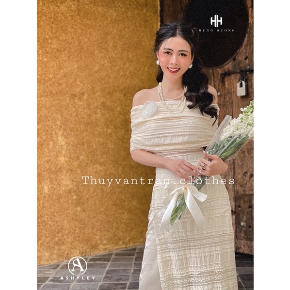 ( sẵn ) ÁO DÀI TRỄ VAI RE KÈM HOA Hàng l1 ( kèm ảnh thật )
