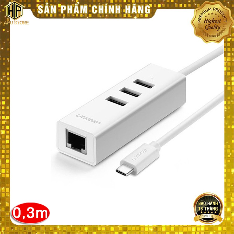 [Mã 155ELSALE giảm 7% đơn 300K] Cáp chuyển đổi USB-C sang LAN kèm Hub USB Ugreen 20792 cao cấp - HapuStore