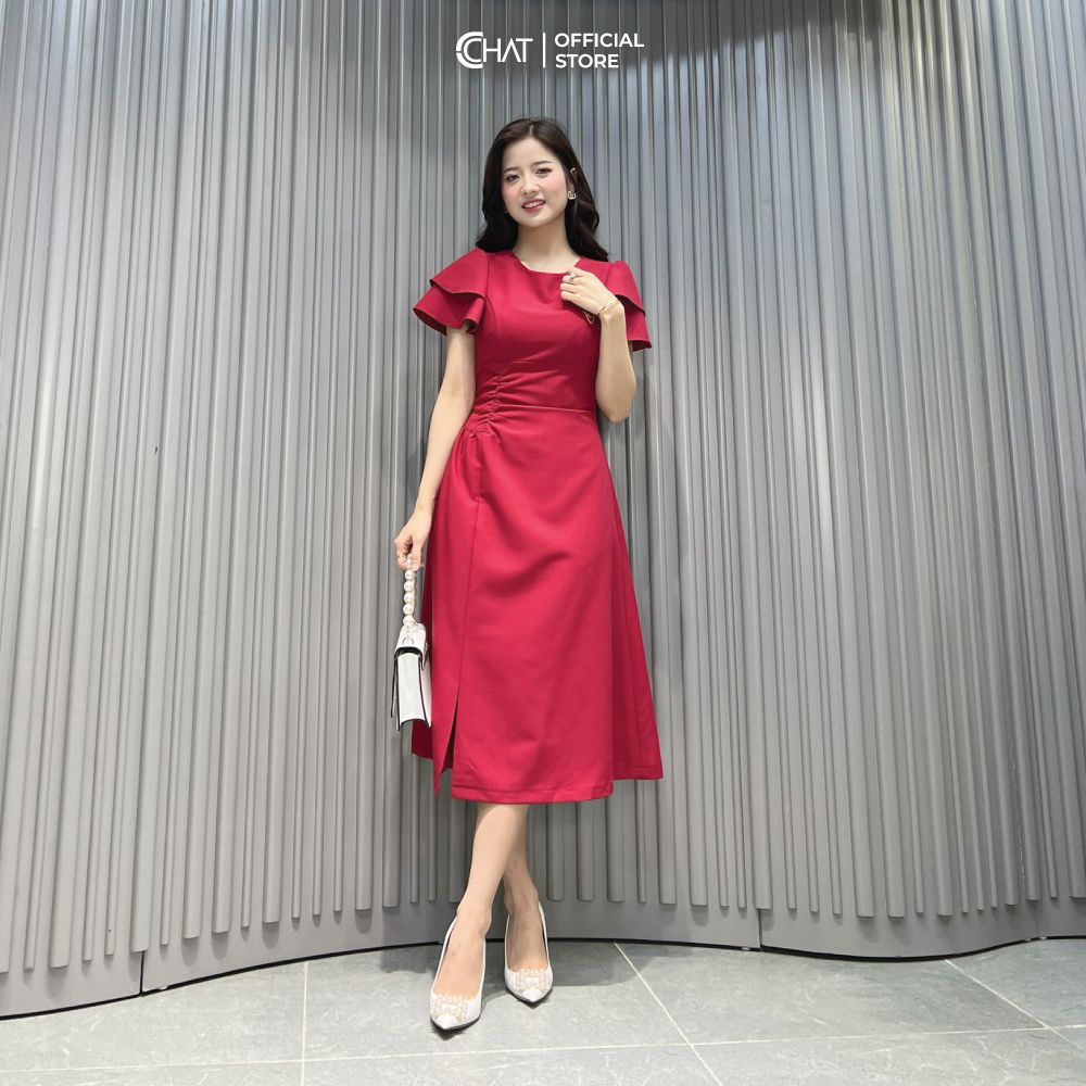 Váy xòe midi nhúm lệch CChat Clothes