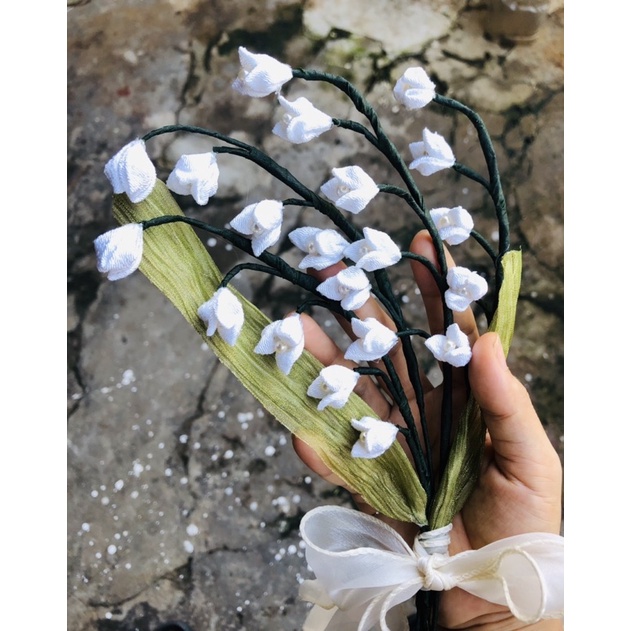 Hoa chuông trắng - Trang trí nhà cửa- quà tặng ý nghĩa - Hoa vải Chirimen