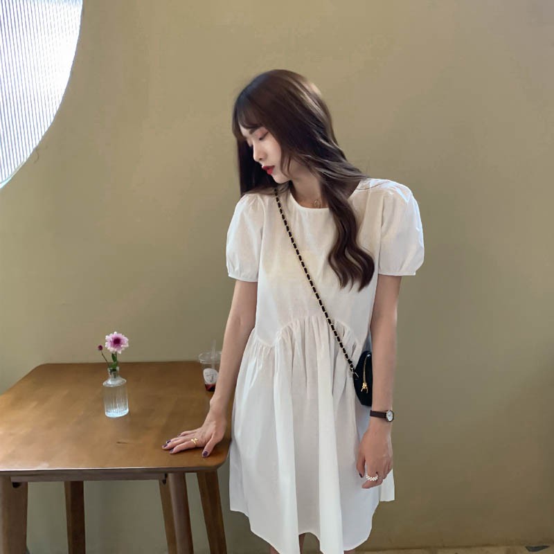 Đầm tay ngắn màu trơn xinh xắn cho nữ | BigBuy360 - bigbuy360.vn