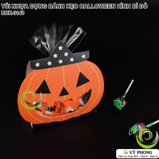 SET 8 BAO BÌ TÚI NHỰA ĐỰNG BÁNH KẸO HALLOWEEN BÌA CỨNG IN HÌNH PUMKIN TÚI ĐỰNG QUÀ LỄ HỘI MA QUỶ HÌNH BÍ NGÔ BBK-0148