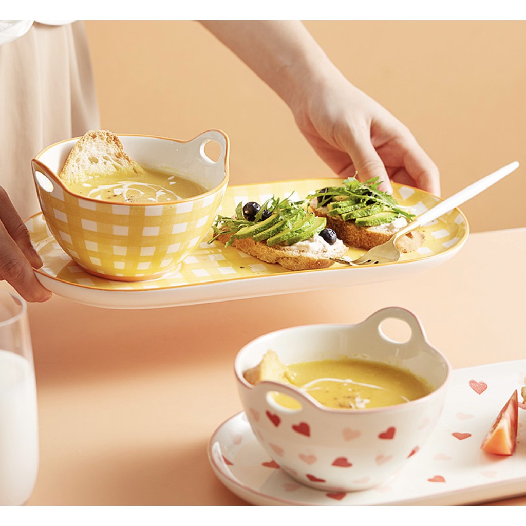 Set dĩa chén gốm sứ họa tiết dễ thương