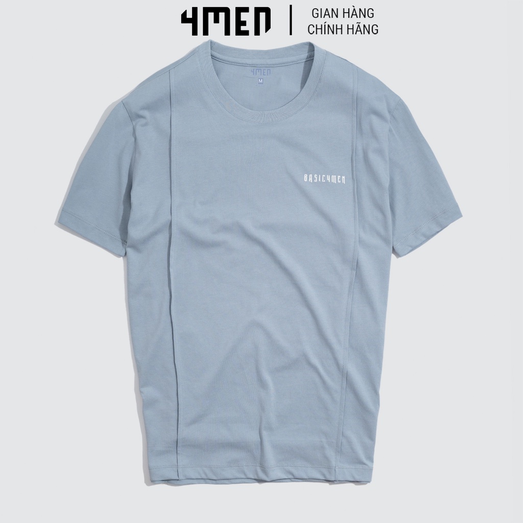 Áo thun nam cổ tròn đẹp 4MEN AT053 ngắn tay, xếp ply dọc thân áo, in chữ nổi đơn giản, vải cotton cao cấp thoáng mát | BigBuy360 - bigbuy360.vn