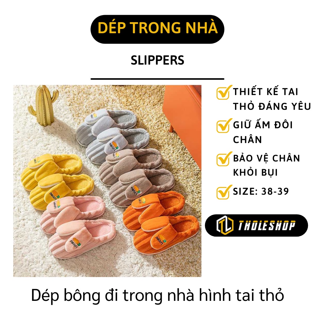 Dép Bông Ulzang - Dép Lông Sọc Tai Thỏ Mang Trong Nhà, Giữ Ấm Đôi Chân 10520