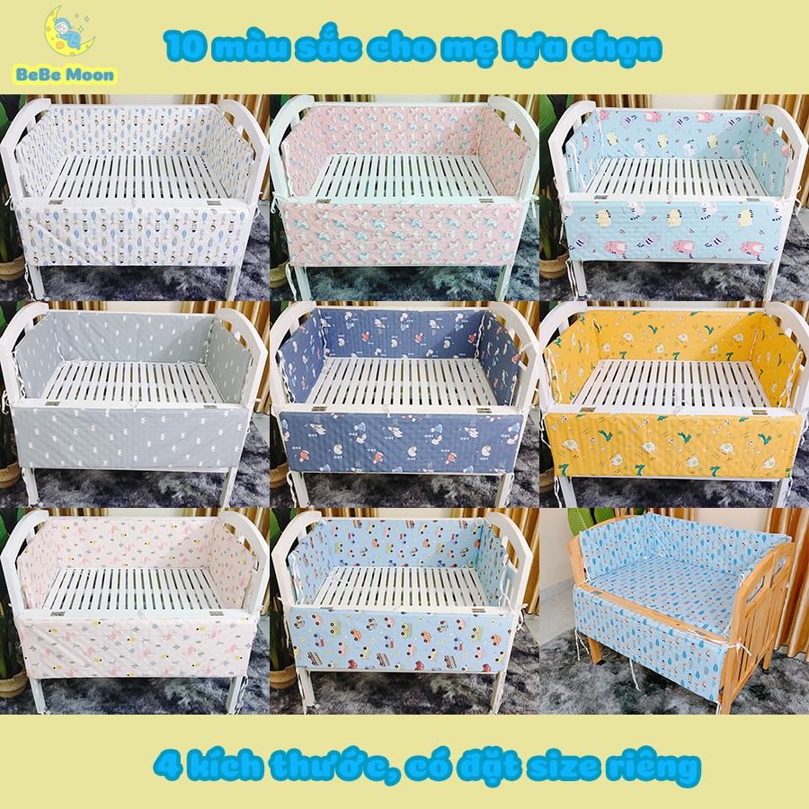 Bộ 4 Tấm Quây Đệm Giường Cũi Cho Bé Vỏ Cotton Ruột Đệm Trứng Cứng Đủ Kích Thước Đủ Màu Sắc