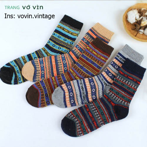 Vớ họa tiết thổ cẩm, tất cổ cao họa tiết thổ cẩm dành cho nam nữ phong cách vintage – Vìn store