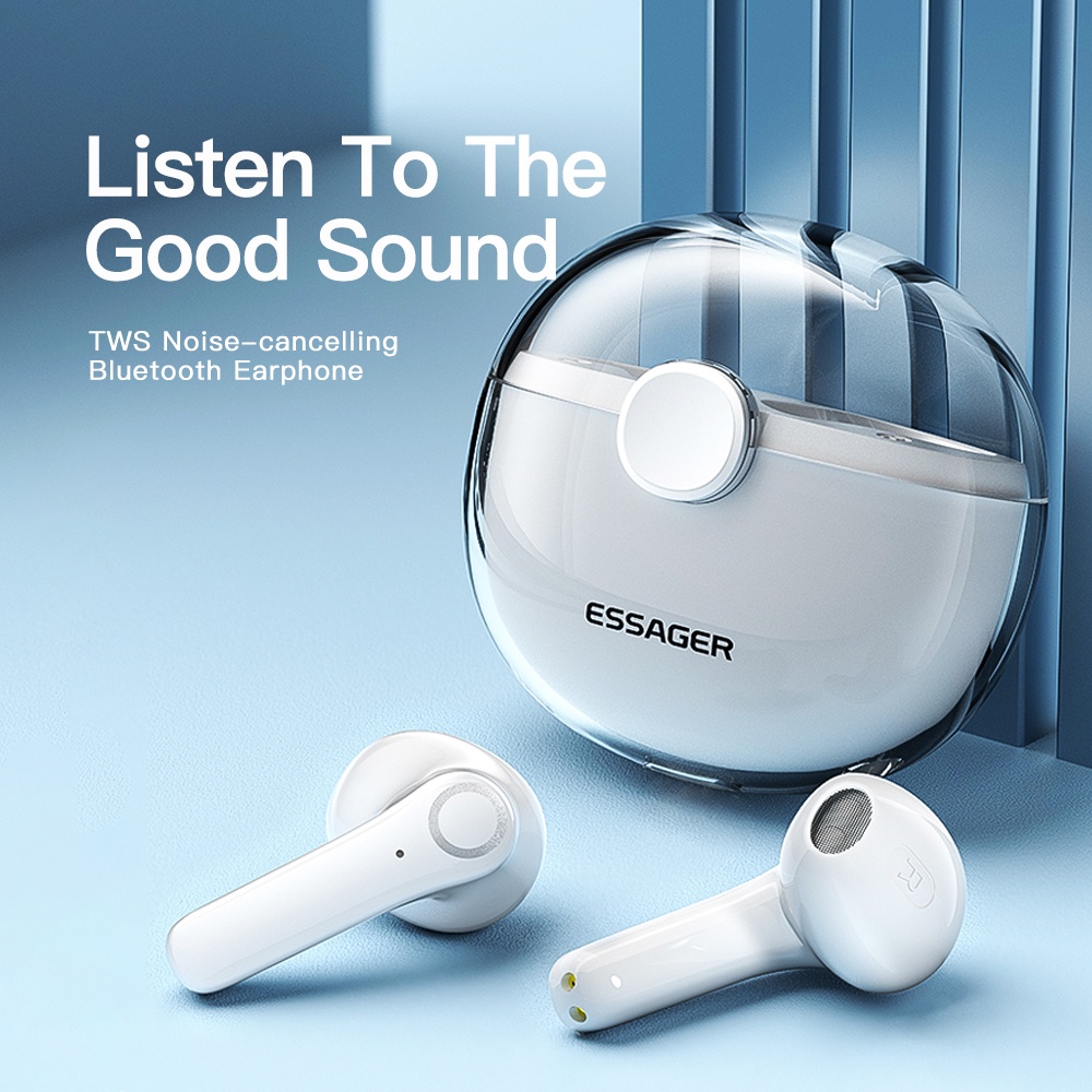 Essager Tai Nghe Bluetooth 5.1 TWS Trong Suốt Chống Ồn Cho iP 13 12 Pro Max