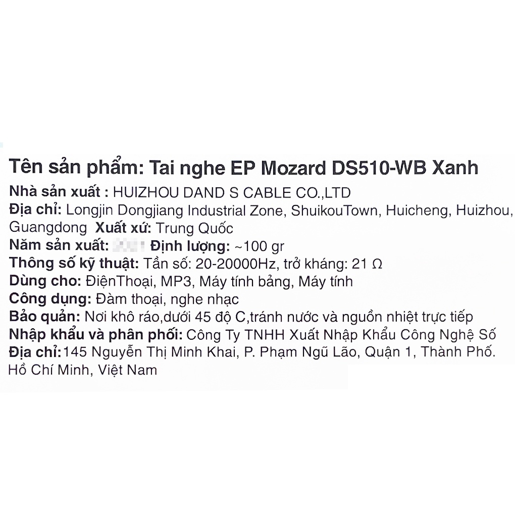 Tai nghe EP Mozard DS510-WB - Chính hãng BH 12 tháng