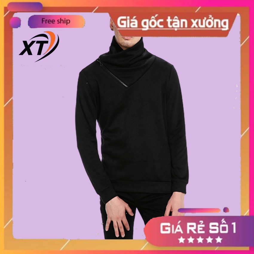 Áo thu đông, Áo thun nam phối khóa cổ vạt chéo thu động, vải thun co dãn 4 chiều chất liệu hàn quốc trẻ trung Mã N8
