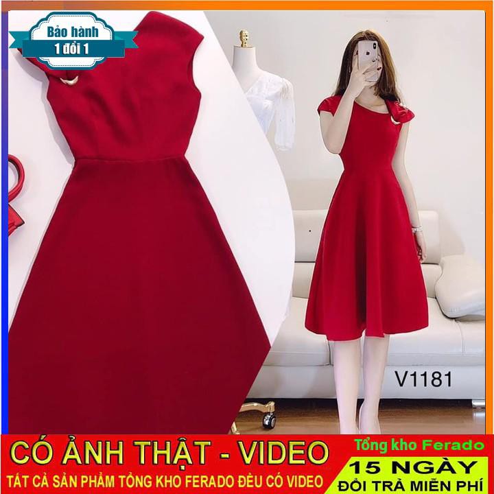 [ xả kho ] MiD Đầm xòe sát nách chéo vai phối khuy V1181 Mie Design kèm ảnh thật