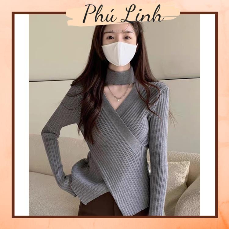 MS459 Áo len 2 vạt khoét ngực cá tính