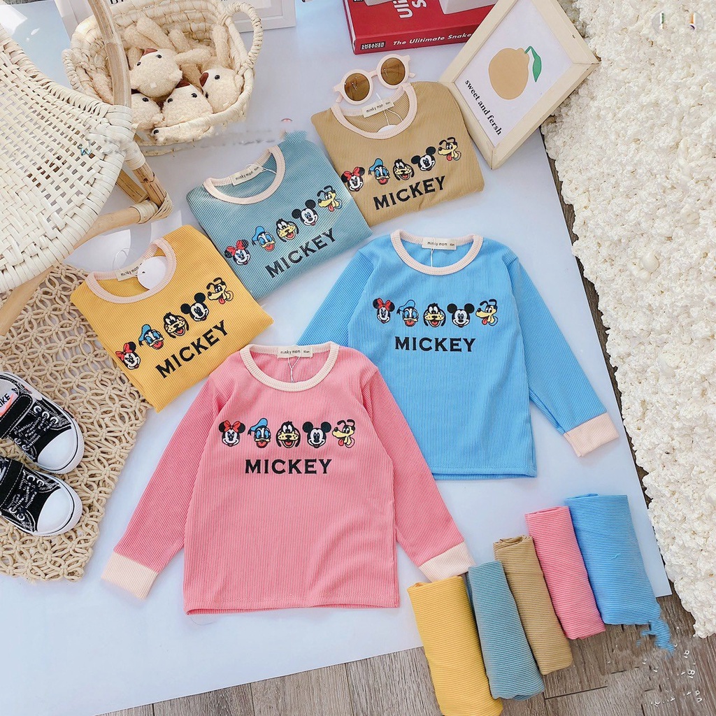 Quần áo dài cho bé, bô len gân tăm Minky Mon Cho Bé Trái Bé Gái In Hình Siêu Đẹp