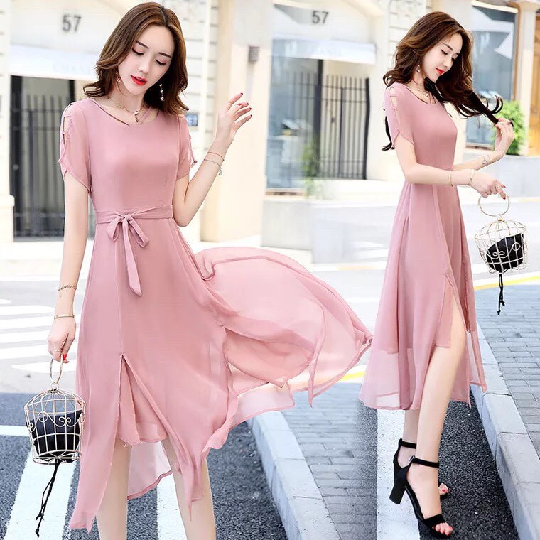 Đầm form dài voan chiffon xẻ đùi LANA Fashion MS307 đi chơi, dự tiệc / Có 6 màu | BigBuy360 - bigbuy360.vn