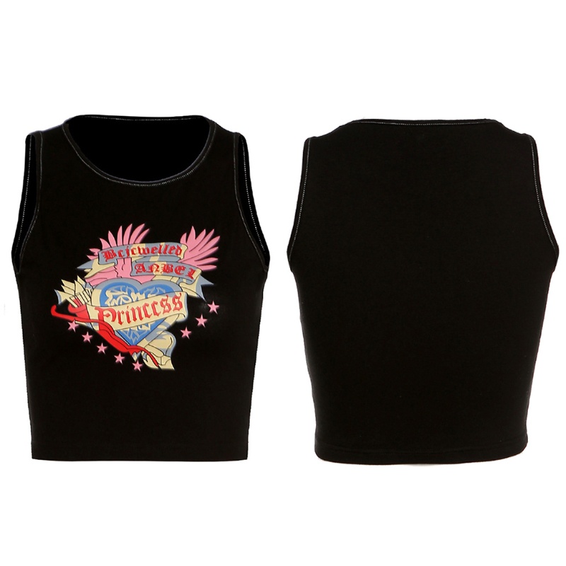 Áo Croptop Hai Dây Mỏng Sát Nách In Họa Tiết Truyện Tranh Trái Tim Kiểu Harajuku Thời Trang Mùa Hè Cho Nữ