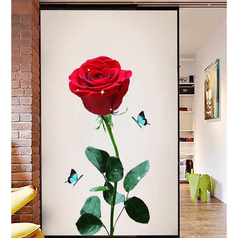 Decal trang trí tường - Cây Hoa Hồng đỏ 3D đầy quyến rũ