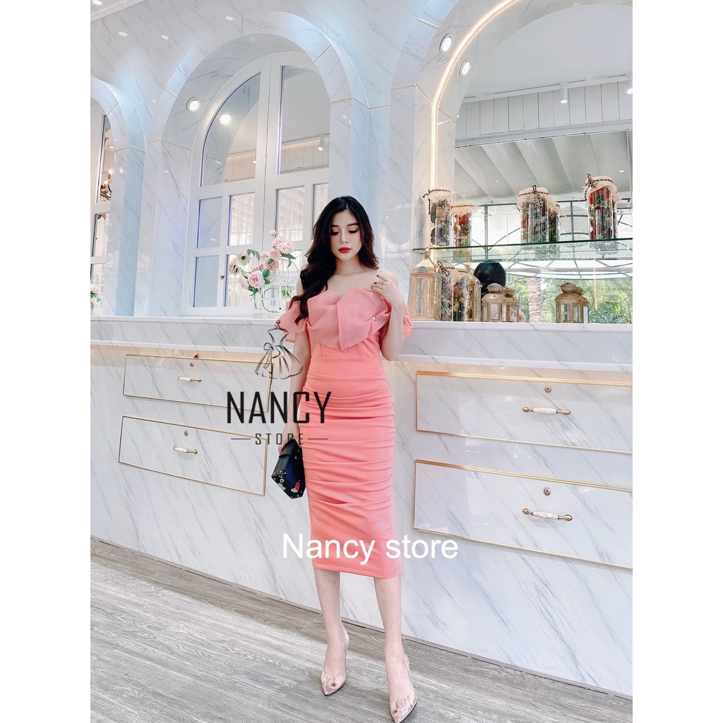 Váy body cúp ngực tay trễ hồng babe, sang chảnh Nancy A26 | BigBuy360 - bigbuy360.vn