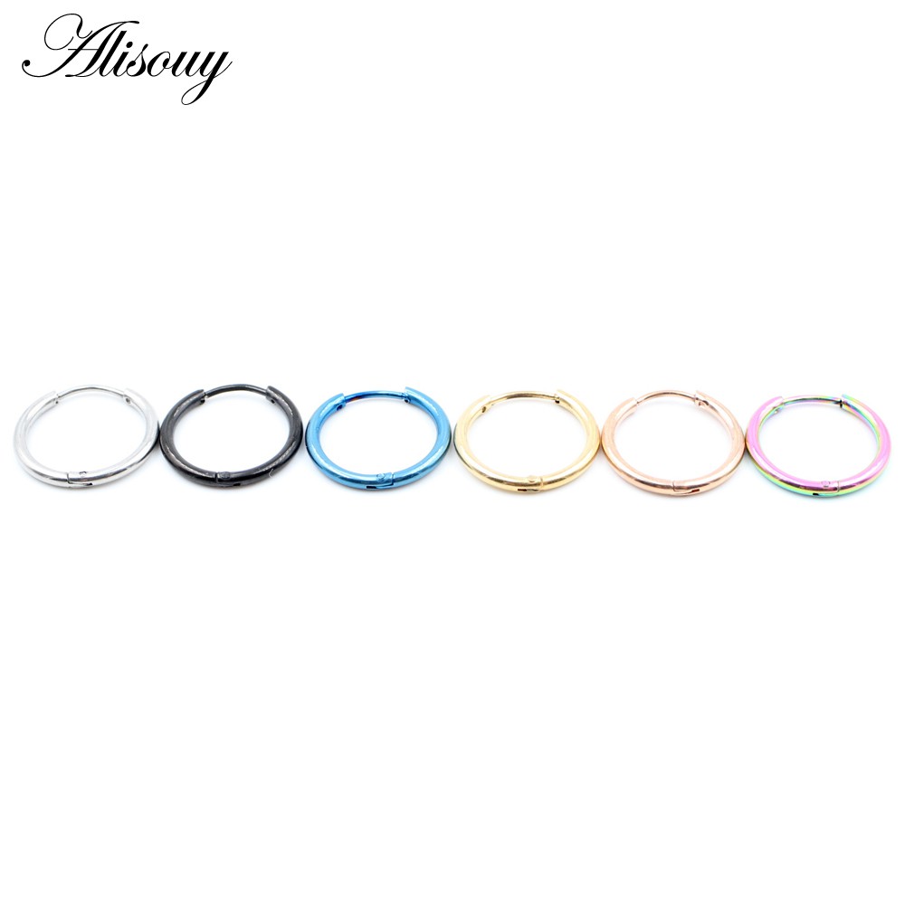 Alisouy Set 2 Khuyên Tai Tròn Bằng Thép Không Gỉ Dày 1.6mm Phong Cách punk Cá Tính Dành Cho Nam Và Nữ