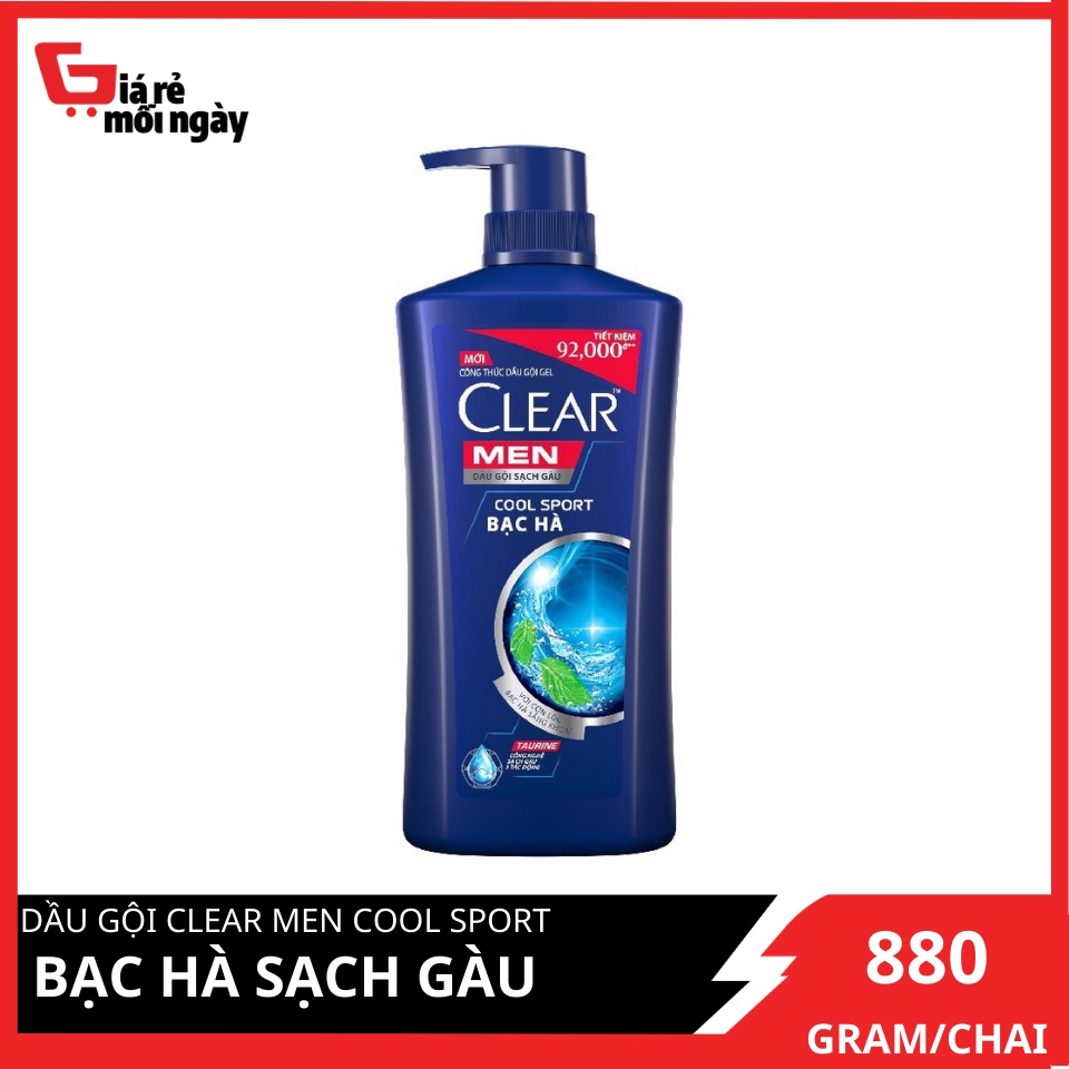 Dầu gội Clear Men Cool sport Bạc hà sạch gàu 880g