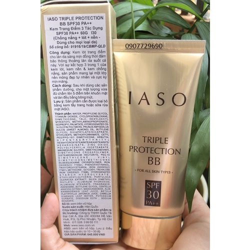 Kem lót trang điểm 3 tác dụng IASO Triple Protection Base SPF 30 PA ++60g