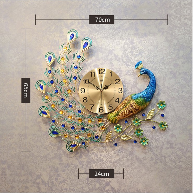 Đồng hồ treo tường chim công khổng tước đậu cành mai mã WM122 kim trôi phù hợp trang trí phòng khách