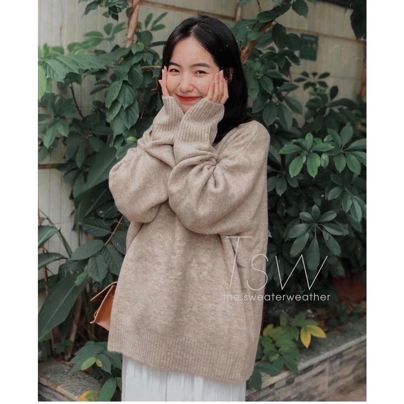 Áo Len Ulzzang Hàn Quốc Form Rộng Cổ Tim, Áo Len Nữ Oversize Dáng Rộng