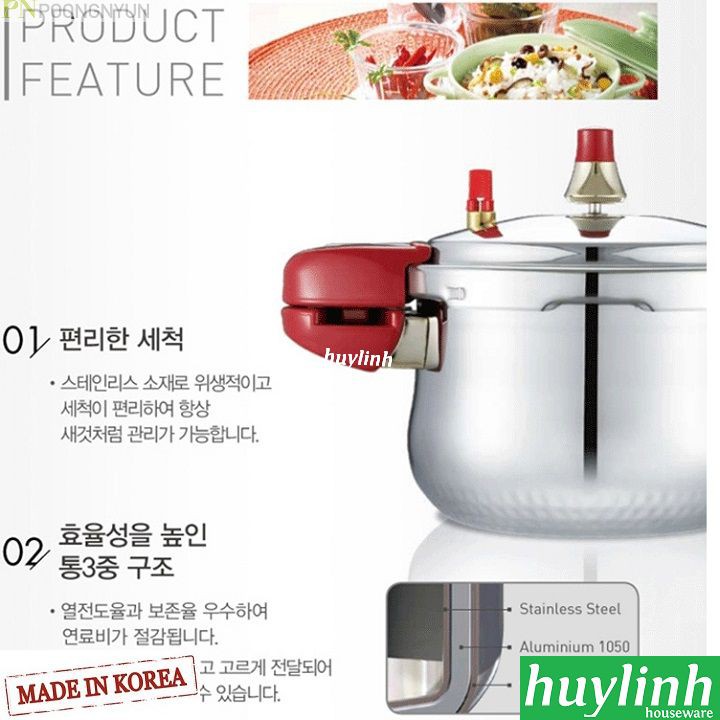 Freeship Nồi áp suất Inox đáy từ PoongNyun BTPC(IH)-20C - 3.5 lít - Made in Hàn Quốc