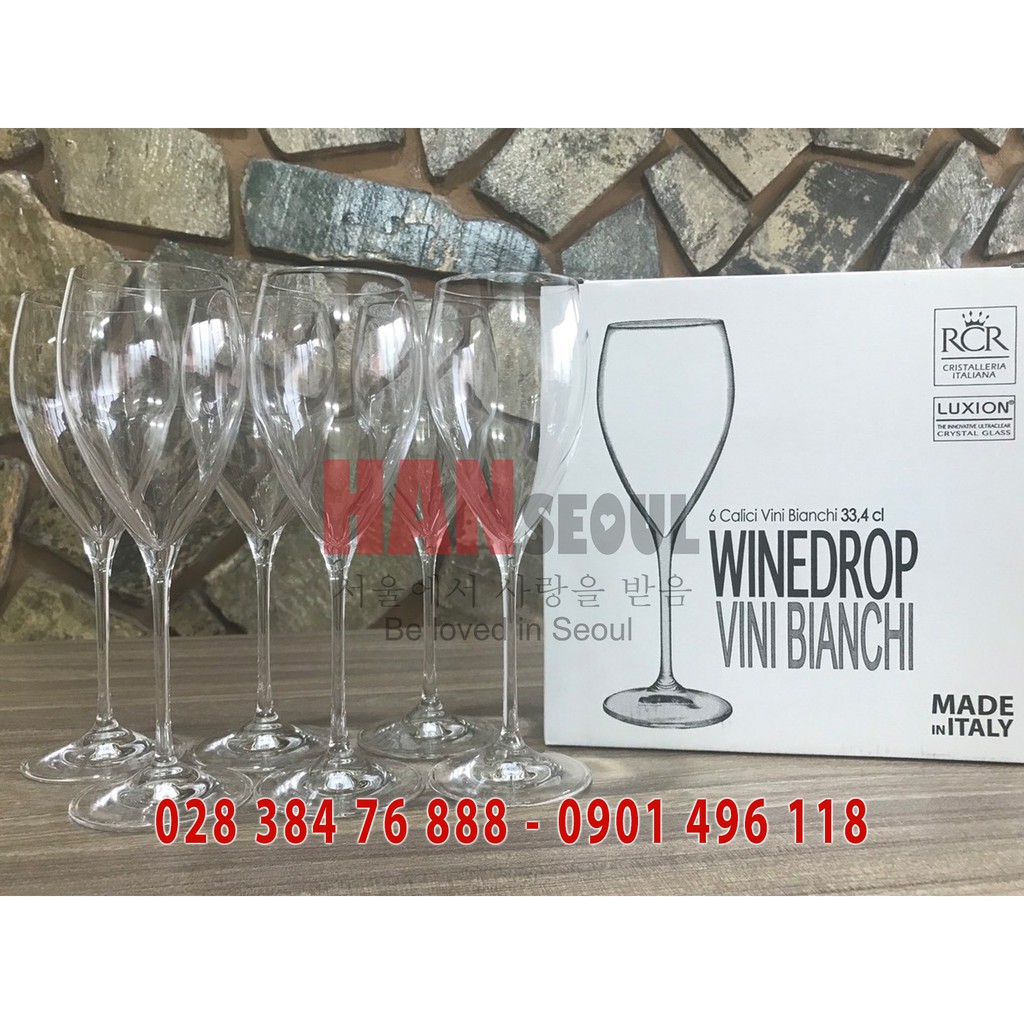 Bộ 6 Ly Pha Lê Rượu Vang Trắng RCR Của Ý Dòng Luxion ® Winedrop VINI BIANCHI 334ml (Goblet For White Wines)