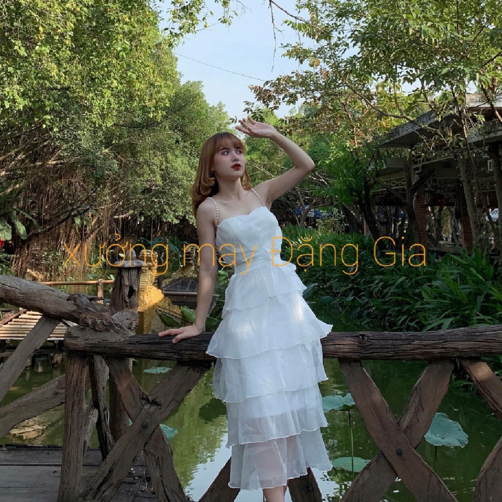 Đầm dự tiệc vai hạt bèo tầng xinh xắn DG4230
