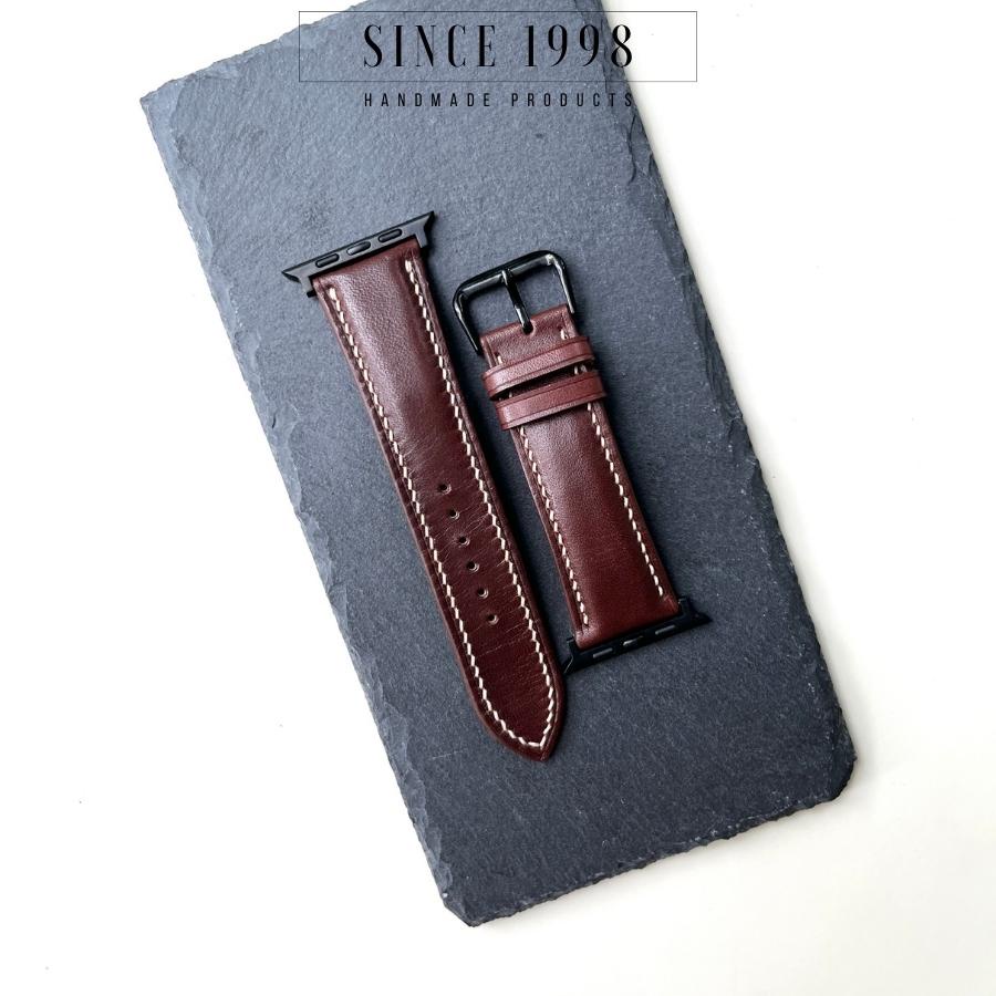 Dây Da Đồng Hồ Nam Cho Đồng Hồ Thông Minh Series 3 4 5 6 7, Da Thật Cao Cấp, Handmade, Chống Nước, Màu Nâu Đậm