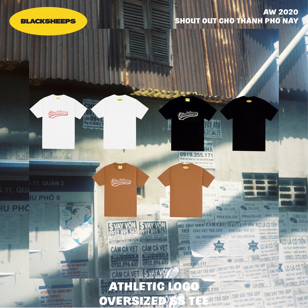 Áo thun tay ngắn BLACKSHEEPS® màu đen aka ATHLETIC LOGO OVERSIZED SS TEE - BLACK