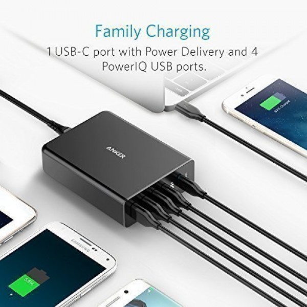 SẠC ANKER 5 CỔNG-60W USB-C POWER DELIVERY – [POWERPORT+ 5, 60W, USB-C] – A2053